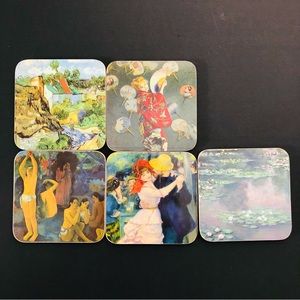 Vintage 5 Pieces Traditional Drinking Coaster Set Dancing Couple Lady Kimono